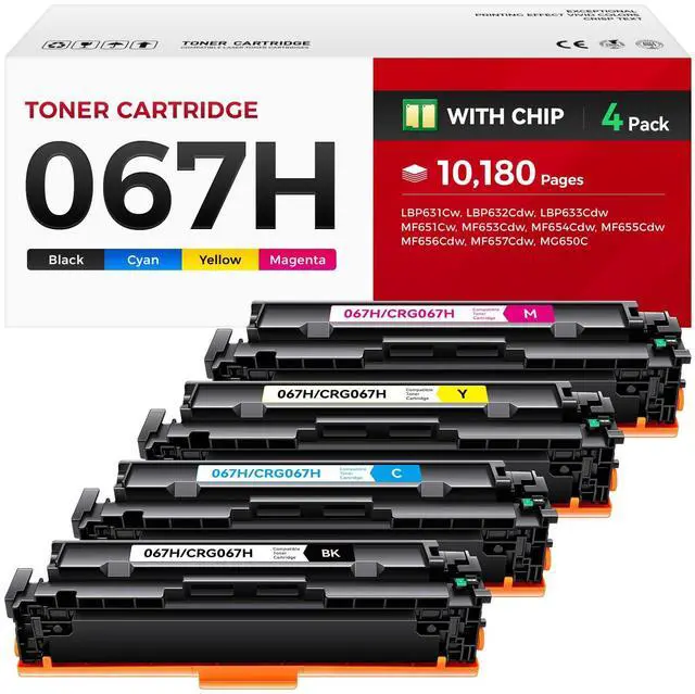 Main image of 067H Toner Cartridge Set 4-Pack MF656Cdw MF654Cdw High Yield Replacement for Canon 067 067H Compatible for Color imageCLASS LBP632Cdw LBP633Cdw MF652Cdw MF653Cdw Printer Black Cyan Magenta Yellow