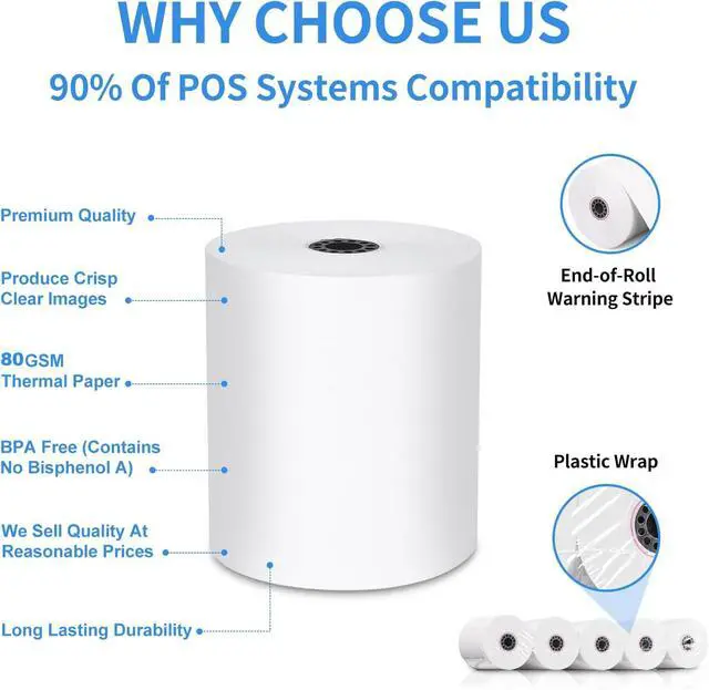 Alt view image 6 of 7 - 3 1/8 x 3" Diameter Thermal Paper Receipt Rolls (50 Pack) 80 GSM, BPA Free Receipt Paper Compatible with Most POS Systems, Cash Registers, Thermal Receipt Rolls