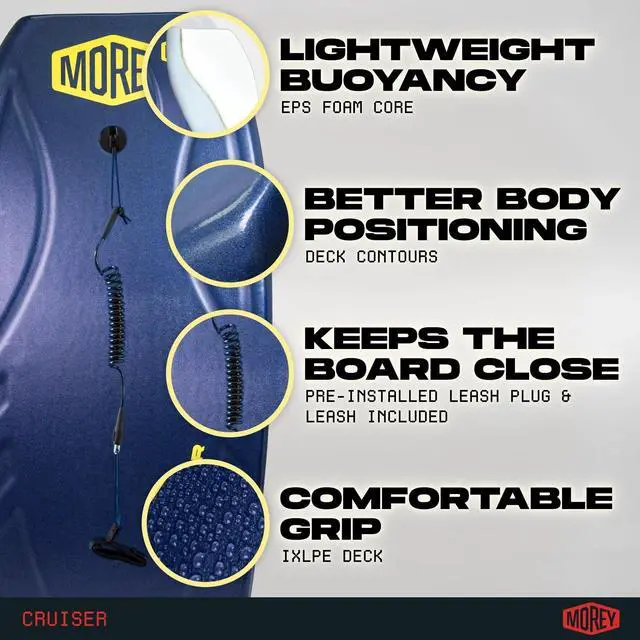 Alt view image 2 of 7 - ® Boogie Board Cruiser The Original Bodyboard; 42.5in Full Size Body Boards for Beach, All Skill Levels, Engineered with HDPE Slick Bottom for Speed, Contours for Grip. 2026 Model