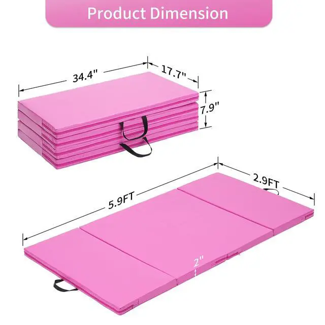 Alt view image 6 of 6 - Gymnastics Mat 6'x3'x2''/4'x8'x2'' Exercise Mat Gym Mat for Home Aerobics Workout Foldable Tumbling Mat Children Gifts