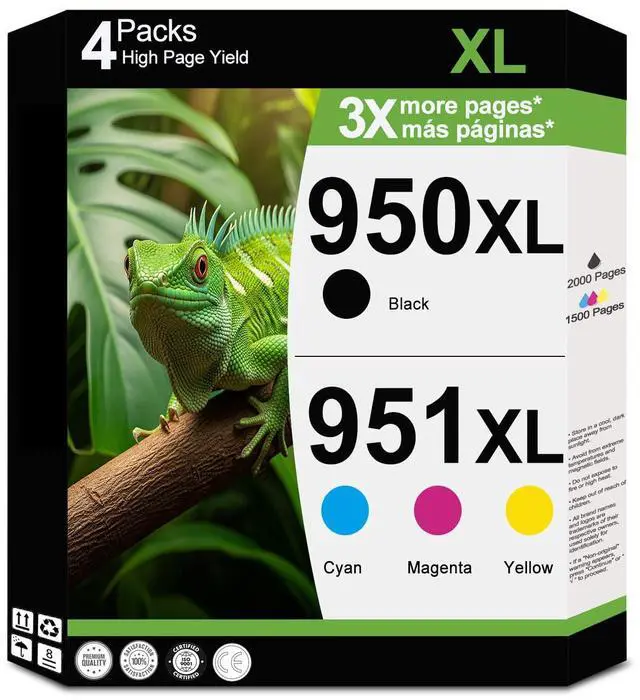 Main image of 950XL 951XL Ink Cartridges Compatible Replacement for HP 950 951 XL Combo Fit for OfficeJet Pro 8600 8610 8615 8620 8625 8630 8640 8660 8100 8110 251DW 276DW Printers (Black, Cyan, Magenta, Yellow)