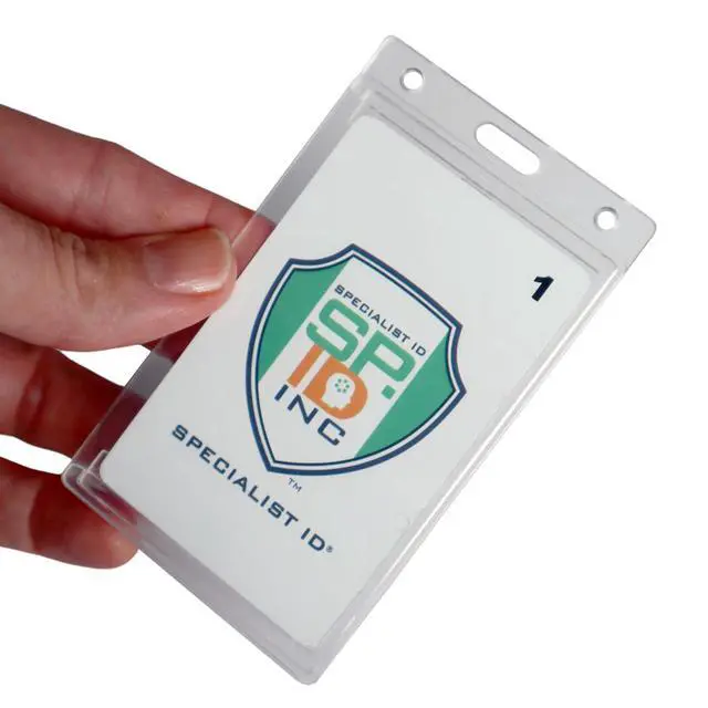 Alt view image 4 of 7 - Bulk 50 Pack - Crystal Clear Heavy Duty Badge Holder - Vertical Hard Plastic ID Badge Holder for Badges - Rigid Case Single I'd Protector Access Card Holder for Lanyards, Clips & Reels