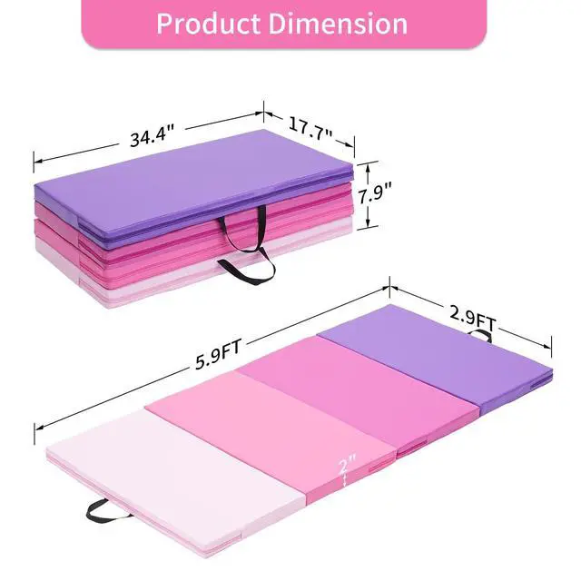 Alt view image 6 of 6 - Gymnastics Mat 6'x3'x2''/4'x8'x2'' Exercise Mat Gym Mat for Home Aerobics Workout Foldable Tumbling Mat Children Gifts