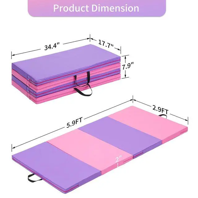 Alt view image 6 of 6 - Gymnastics Mat 6'x3'x2''/4'x8'x2'' Exercise Mat Gym Mat for Home Aerobics Workout Foldable Tumbling Mat Children Gifts