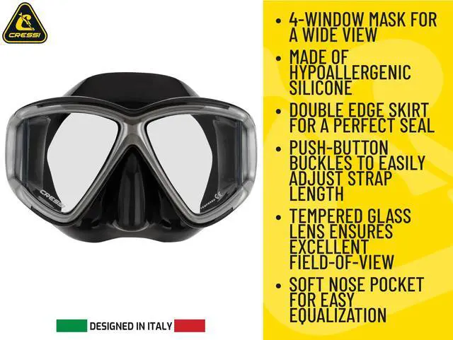 Alt view image 3 of 5 - Panoramic Wide View Mask & Dry Snorkel Kit for Snorkeling, Scuba Diving - Pano 4 & Supernova Dry: Designed in Italy