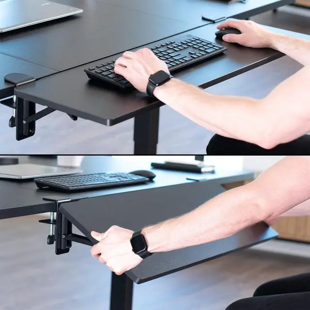Alt view image 6 of 7 - Black Clamp-on 36 x 12 in Desk Extender, DESK-EXT36 | Foldable, Wrist Support Arm Rest, Office Keyboard Tray, Side Table Extension Attachment