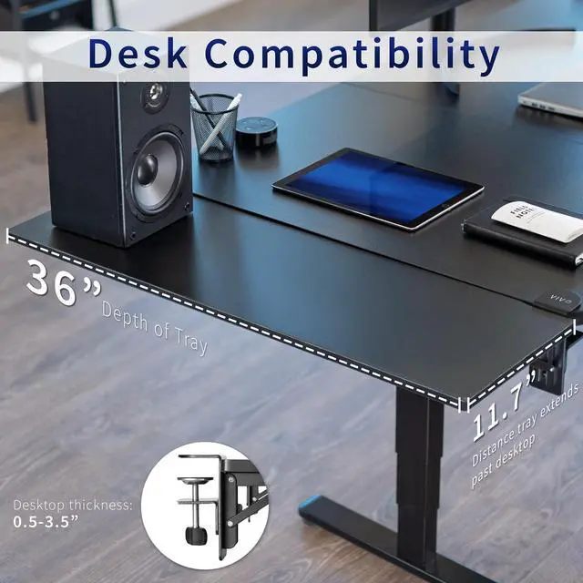 Alt view image 5 of 7 - Black Clamp-on 36 x 12 in Desk Extender, DESK-EXT36 | Foldable, Wrist Support Arm Rest, Office Keyboard Tray, Side Table Extension Attachment
