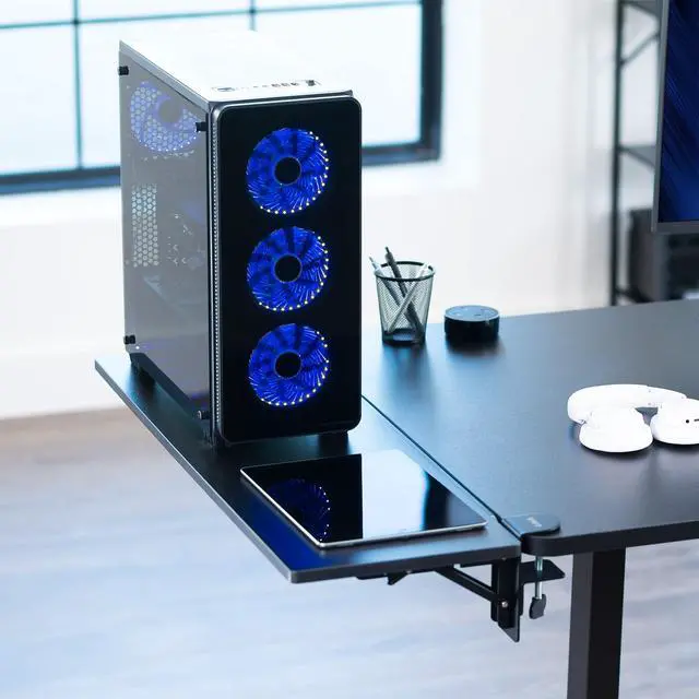 Alt view image 3 of 7 - Black Clamp-on 36 x 12 in Desk Extender, DESK-EXT36 | Foldable, Wrist Support Arm Rest, Office Keyboard Tray, Side Table Extension Attachment