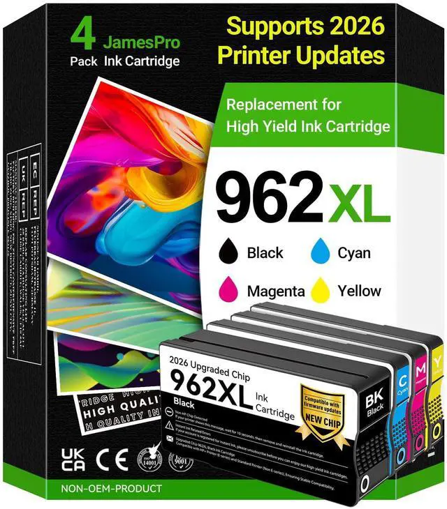 Main image of Upgraaded Chip 962XL Ink Cartridges Combo Pack Replacement for HP 962 Ink Cartridges Compatible with HP OfficeJet 9015e 9010 9015 9025e 9018e 9020 9025 9018 Printer (Black Cyan Magenta Yellow, 4-Pack)