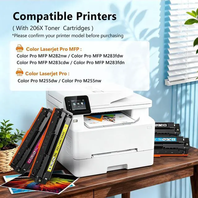 Alt view image 2 of 7 - 206X Toner Cartridges 4 Pack M283fdw M283cdw Compatible for HP 206X 206A Color LaserJet Pro MFP M283fdw M283cdw M255dw M282nw M283fdn M255nw M283 M282 M255 Toner with Chip Black Cyan Yellow Magenta