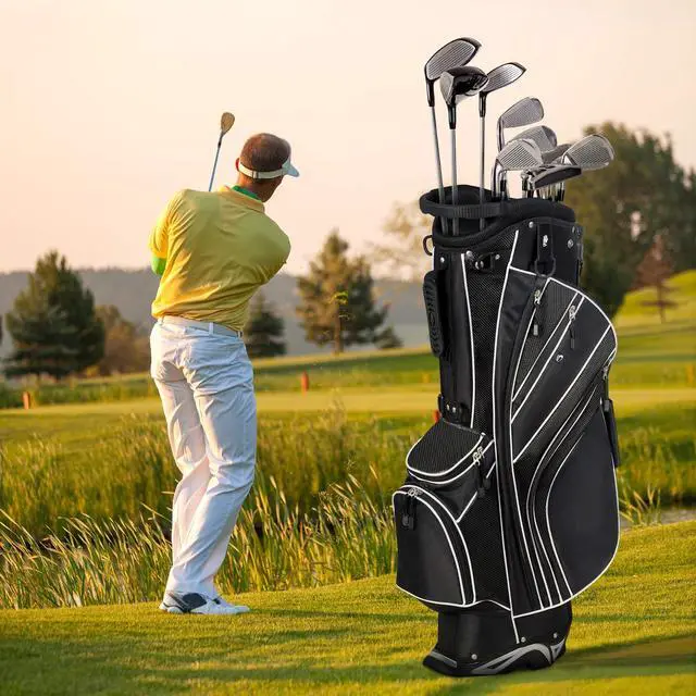Alt view image 2 of 7 - Golf Stand Bag with 6 Way Top Dividers, Lightweight Golf Bag with Adjustable Dual Strap & 8 Pockets, Waterproof Rain Hood, Portable for Men Women
