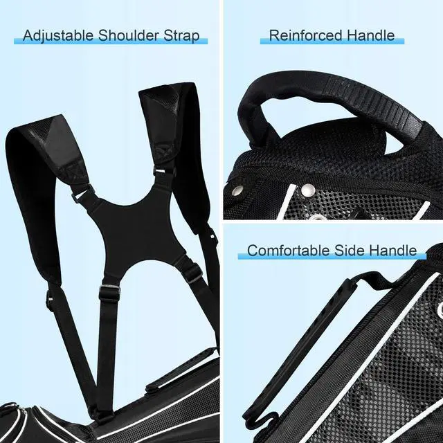 Alt view image 6 of 7 - Golf Stand Bag with 6 Way Top Dividers, Lightweight Golf Bag with Adjustable Dual Strap & 8 Pockets, Waterproof Rain Hood, Portable for Men Women