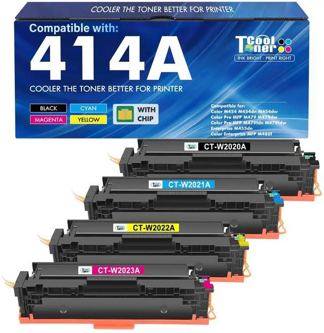 Main image of 414A Toner Cartridges 4 Pack for HP 414A 414 414X W2020A M479fdw M479fdn | Compatible for HP Color LaserJet Pro MFP M479fdw M479fdn M479dw M479 M454dw M454dn M454 M480f M455dn Printer Ink B/C/Y/M