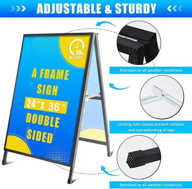 Alt view image 4 of 6 - A Frame Sign Sandwich Board 24x36 Inch, Portable Frame No Assembly Required, Ready to Use, Heavy Duty Slide-in Folding Frames Outdoor Sign Holder for Businesses (Only frame)