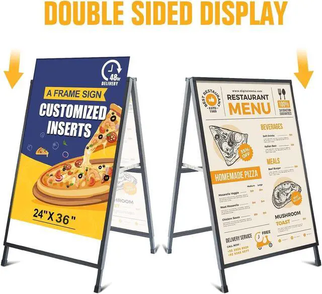 Alt view image 6 of 6 - A Frame Sign Sandwich Board 24x36 Inch, Portable Frame No Assembly Required, Ready to Use, Heavy Duty Slide-in Folding Frames Outdoor Sign Holder for Businesses (Only frame)