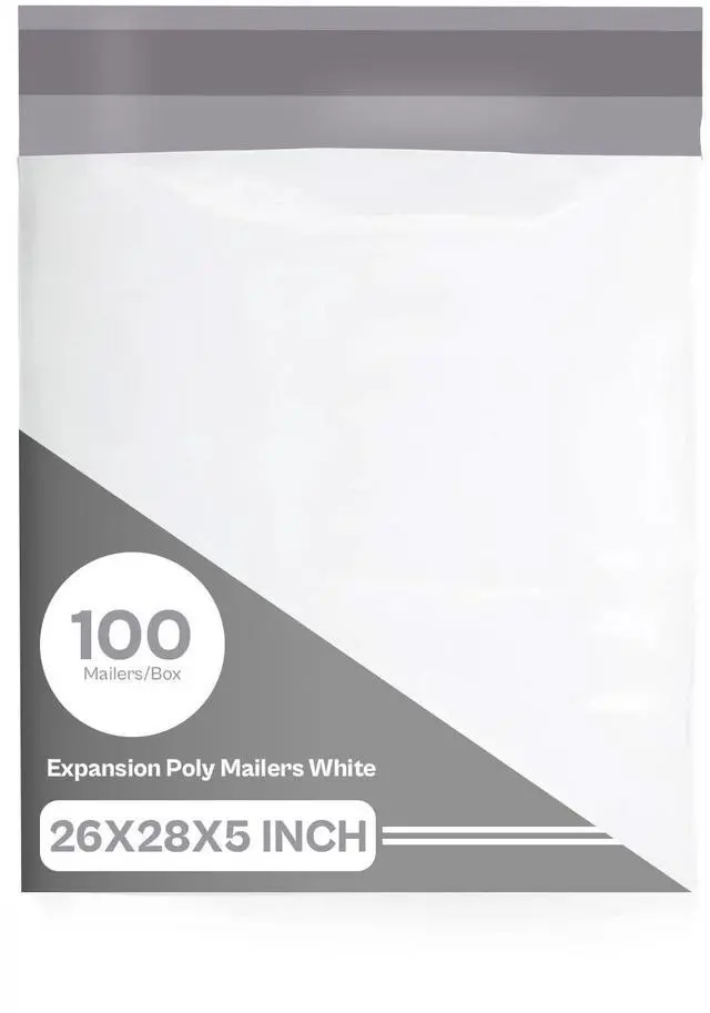 Main image of PSBM 100 PCS 26 x 28 Inch White Expansion Poly Mailer, Self Seal Expandable Gusseted Shipping Envelope, Ideal for Packing and Shipping Cloths, Documents, Books, Gifts, Jewelry and More