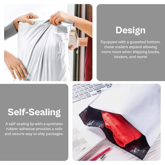 Alt view image 5 of 6 - PSBM 100 PCS 26 x 28 Inch White Expansion Poly Mailer, Self Seal Expandable Gusseted Shipping Envelope, Ideal for Packing and Shipping Cloths, Documents, Books, Gifts, Jewelry and More