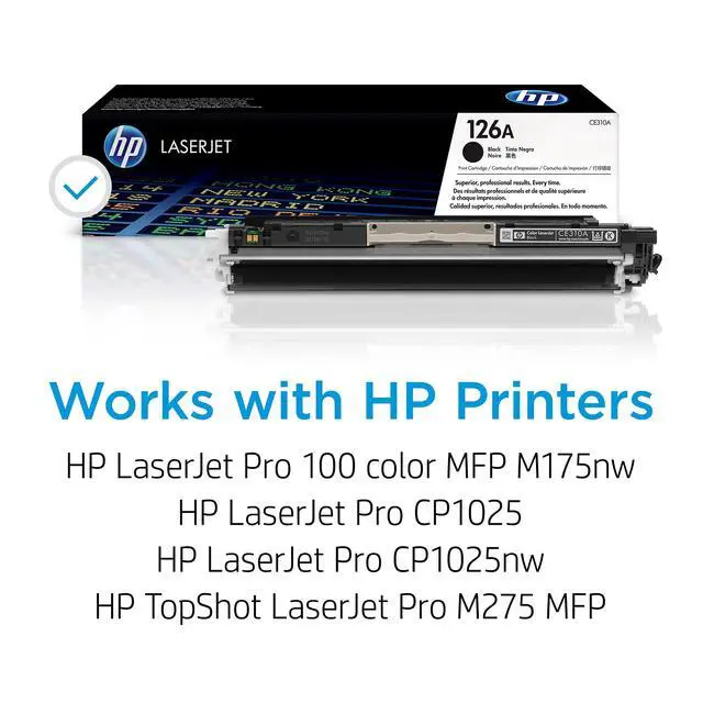 Alt view image 2 of 7 - 126A Black Toner Cartridge | Works with LaserJet Pro 100 Color MFP M175 Series, LaserJet Pro CP1025 Series, TopShot LaserJet Pro M275 MFP Series | CE310A