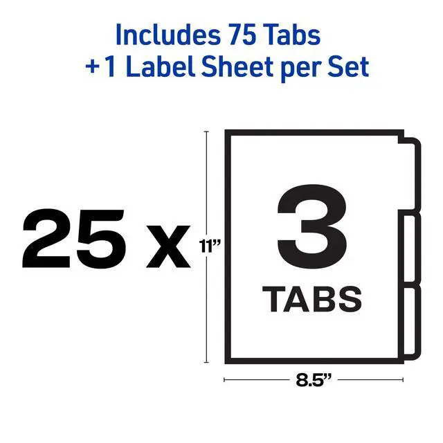 Alt view image 5 of 7 - 3-Tab Unpunched Dividers for Use with Any Binding System, Easy Print & Apply Clear Label Strip, Index Maker Customizable White Tabs, 25 Sets (11442)