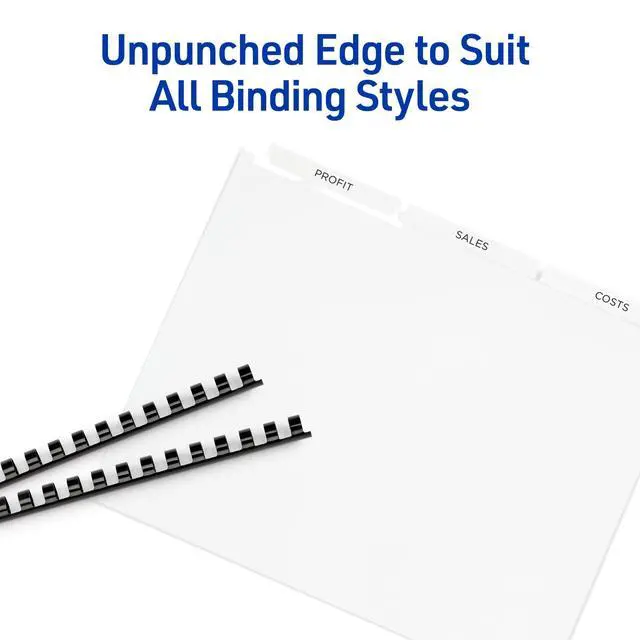 Alt view image 6 of 7 - 3-Tab Unpunched Dividers for Use with Any Binding System, Easy Print & Apply Clear Label Strip, Index Maker Customizable White Tabs, 25 Sets (11442)