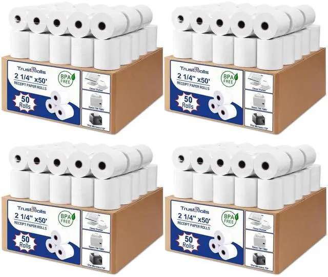 Main image of (200 Rolls) Premium 2 1/4 x 50 Thermal Paper Rolls - BPA Free Credit Card Receipt Paper, Suitable for POS & ATM Systems