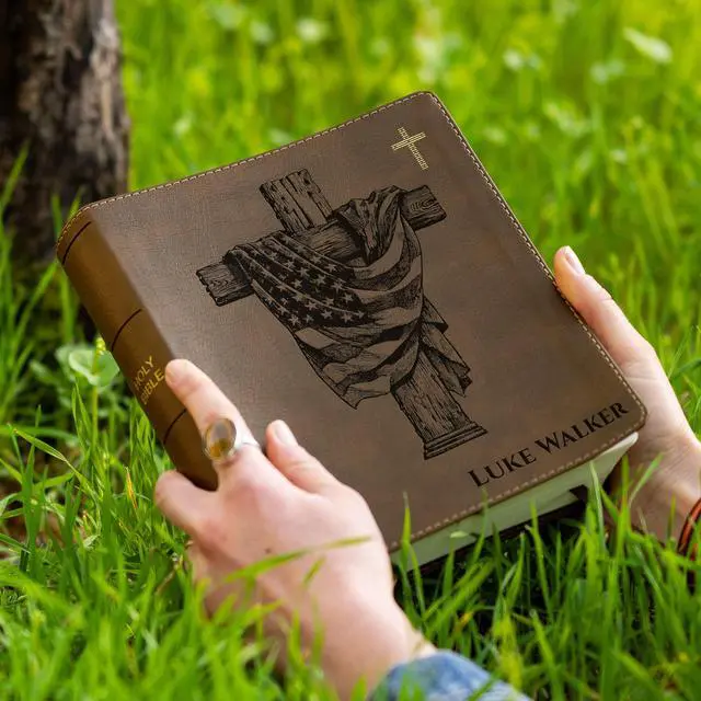Alt view image 2 of 7 - Personalized NIV Bible, Custom Holy Bible, New International Version, Man of Faith (American Flag Cross)