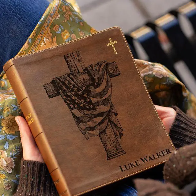 Alt view image 4 of 7 - Personalized NIV Bible, Custom Holy Bible, New International Version, Man of Faith (American Flag Cross)