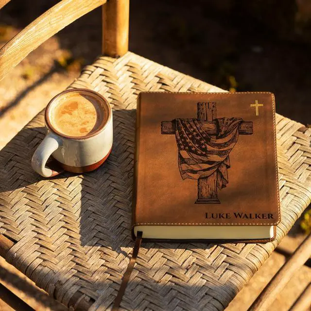 Alt view image 6 of 7 - Personalized NIV Bible, Custom Holy Bible, New International Version, Man of Faith (American Flag Cross)