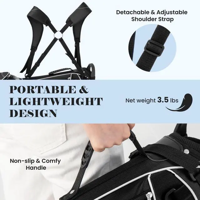 Alt view image 3 of 7 - Golf Stand Bag, Lightweight Organized Golf Bag, Easy Carry Shoulder Bag with 4 Way Dividers and 4 Pockets for Extra Storage