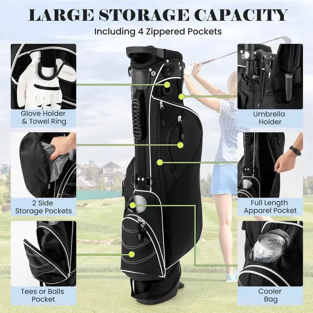Alt view image 2 of 7 - Golf Stand Bag, Lightweight Organized Golf Bag, Easy Carry Shoulder Bag with 4 Way Dividers and 4 Pockets for Extra Storage