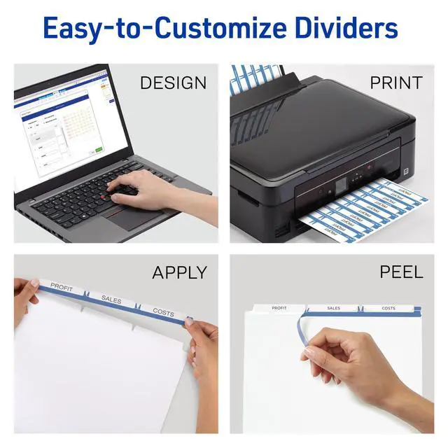 Alt view image 2 of 7 - 3-Tab Unpunched Dividers for Use with Any Binding System, Easy Print & Apply Clear Label Strip, Index Maker Customizable White Tabs, 25 Sets (11442)