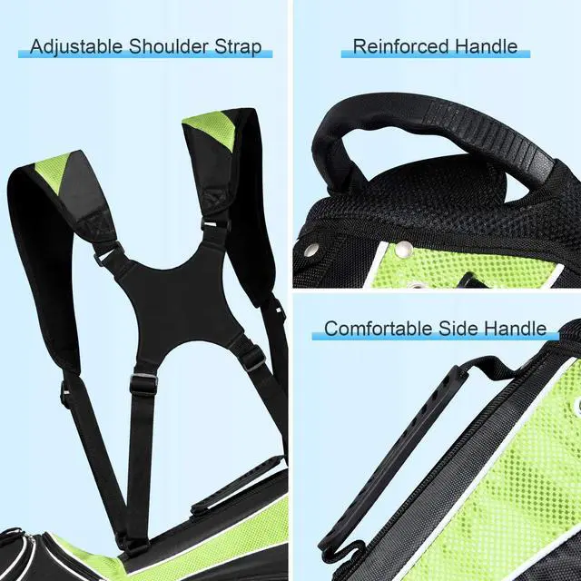Alt view image 6 of 7 - Golf Stand Bag with 6 Way Top Dividers, Lightweight Golf Bag with Adjustable Dual Strap & 8 Pockets, Waterproof Rain Hood, Portable for Men Women