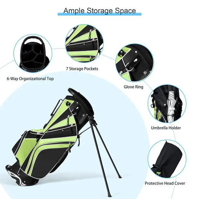 Alt view image 7 of 7 - Golf Stand Bag with 6 Way Top Dividers, Lightweight Golf Bag with Adjustable Dual Strap & 8 Pockets, Waterproof Rain Hood, Portable for Men Women