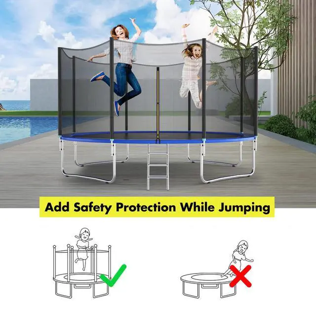 Alt view image 7 of 7 - Trampoline Safety Net, 8 10 12 14 15 16Ft Weather-Resistant Replacement Enclosure Net for Round Frame, with Double-Headed Zippers, Protection Buckles & Enhanced Hook, Poles Not Included