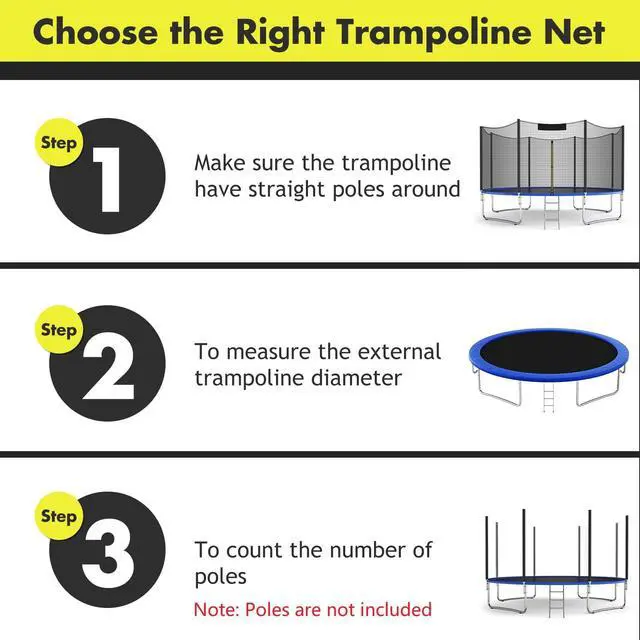 Alt view image 4 of 7 - Trampoline Safety Net, 8 10 12 14 15 16Ft Weather-Resistant Replacement Enclosure Net for Round Frame, with Double-Headed Zippers, Protection Buckles & Enhanced Hook, Poles Not Included