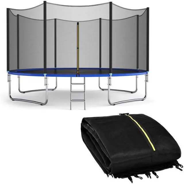 Main image of Trampoline Safety Net, 8 10 12 14 15 16Ft Weather-Resistant Replacement Enclosure Net for Round Frame, with Double-Headed Zippers, Protection Buckles & Enhanced Hook, Poles Not Included