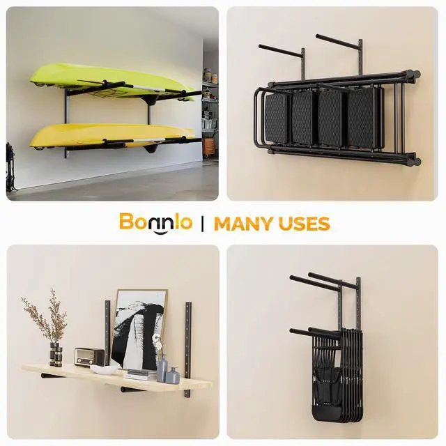 Alt view image 2 of 7 - Adjustable Kayak Storage Rack, Heavy Duty Kayak Wall Rack for Garage Indoor Outdoor Backyard Storage Room, Fits Kayaks Canoes Surfboards Paddle Boards