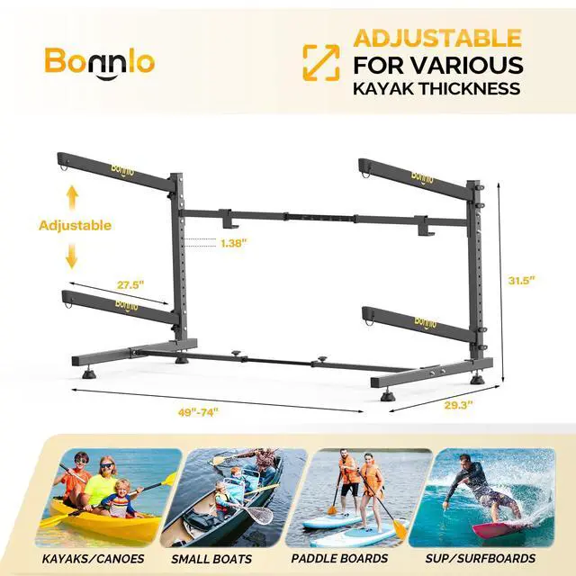 Alt view image 2 of 7 - Kayak Storage Rack, Adjustable Heavy Duty Kayak Rack for Kayaks Paddle Boards, Kayak Paddle Holder for Garage, Spacesaver, Gentle on Padding, Boat Organizer