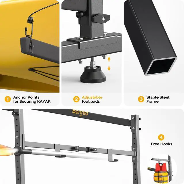 Alt view image 4 of 7 - Kayak Storage Rack, Adjustable Heavy Duty Kayak Rack for Kayaks Paddle Boards, Kayak Paddle Holder for Garage, Spacesaver, Gentle on Padding, Boat Organizer