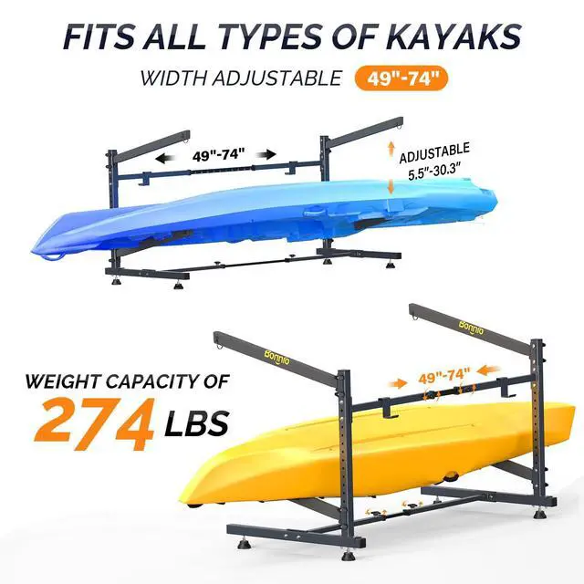 Alt view image 3 of 7 - Kayak Storage Rack, Adjustable Heavy Duty Kayak Rack for Kayaks Paddle Boards, Kayak Paddle Holder for Garage, Spacesaver, Gentle on Padding, Boat Organizer