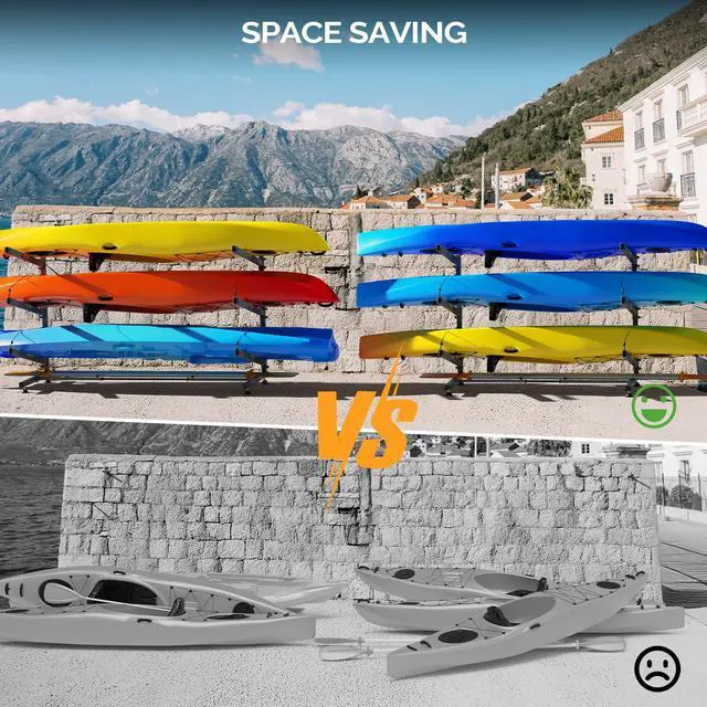 Alt view image 6 of 7 - Kayak Storage Rack, Adjustable Heavy Duty Kayak Rack for Kayaks Paddle Boards, Kayak Paddle Holder for Garage, Spacesaver, Gentle on Padding, Boat Organizer