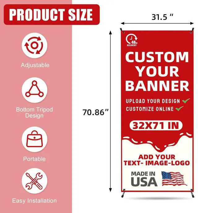 Alt view image 2 of 7 - Custom X Banner Stand 32"x71",Portable Retractable Banner with Travel Bag for Advertising,Party,Graduation, Celebration,Exhibition,Outdoor & Indoor Display (Only Stand 2Pack)