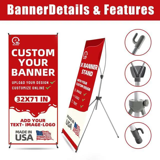 Alt view image 5 of 7 - Custom X Banner Stand 32"x71",Portable Retractable Banner with Travel Bag for Advertising,Party,Graduation, Celebration,Exhibition,Outdoor & Indoor Display (Only Stand 2Pack)