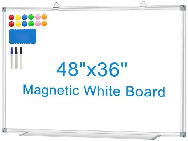 Main image of White Board Dry Erase Whiteboard for Wall 48" x 36" Aluminum Presentation Magnetic Whiteboards with Long Pen Tray, 12 Magnets, 3 Markers & 1 Eraser