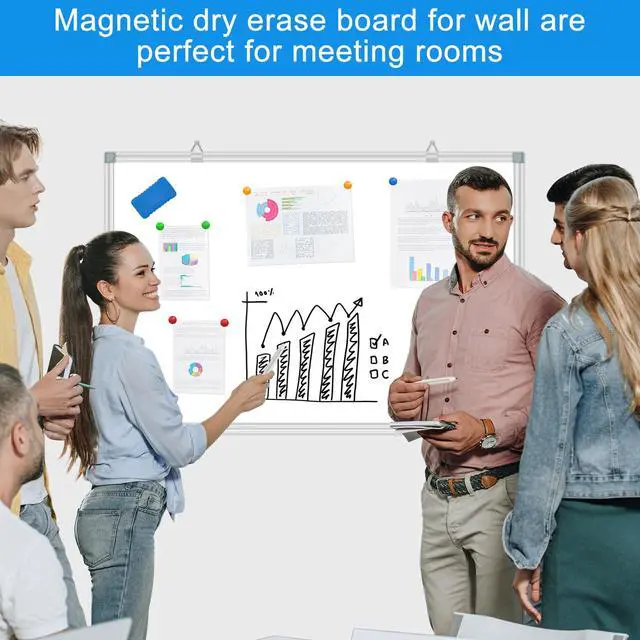 Alt view image 5 of 7 - White Board Dry Erase Whiteboard for Wall 48" x 36" Aluminum Presentation Magnetic Whiteboards with Long Pen Tray, 12 Magnets, 3 Markers & 1 Eraser