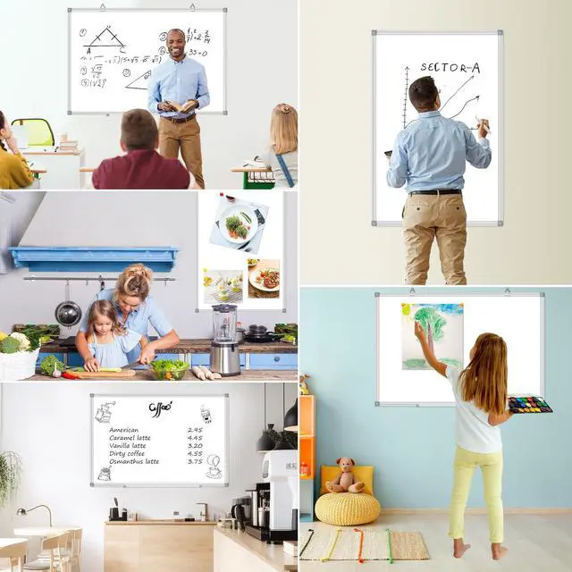 Alt view image 7 of 7 - White Board Dry Erase Whiteboard for Wall 48" x 36" Aluminum Presentation Magnetic Whiteboards with Long Pen Tray, 12 Magnets, 3 Markers & 1 Eraser