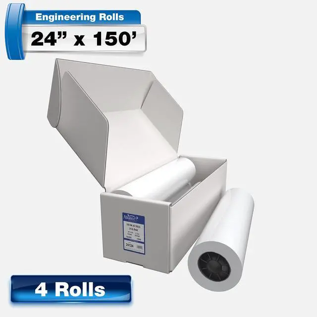 Alt view image 4 of 7 - Wide Format Paper 24" x 150' CAD Bond Rolls (24lb | 4 Rolls, 24 In x 150 Ft | 2" Core)