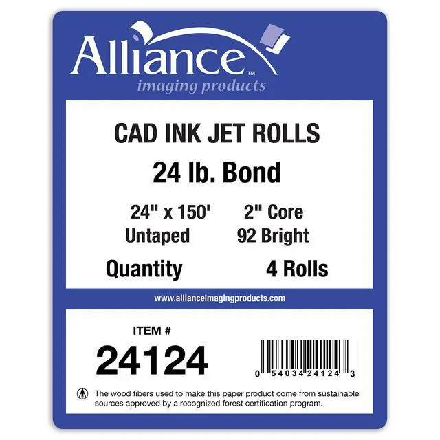 Alt view image 5 of 7 - Wide Format Paper 24" x 150' CAD Bond Rolls (24lb | 4 Rolls, 24 In x 150 Ft | 2" Core)