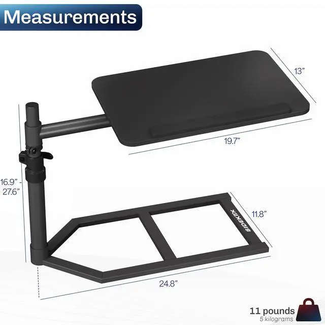 Alt view image 3 of 7 - Height Adjustable Under Mattress 20 inch Bedside Desk, Works with Lofts and Beds Without Frames, Tilting Desktop, Fits Laptops, Books, and More, Black