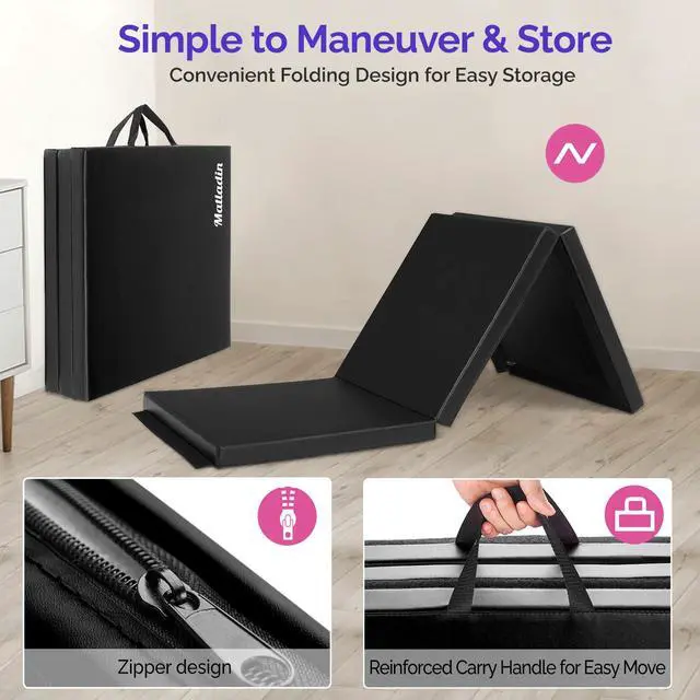 Alt view image 4 of 6 - 6' Folding Tri-fold Gymnastics Gym Exercise Aerobics Mat, 6ft x 2ft x 2in PU Leather Tumbling Mats with Hook & Loop Fastener for Stretching Yoga Cheerleading Martial Arts